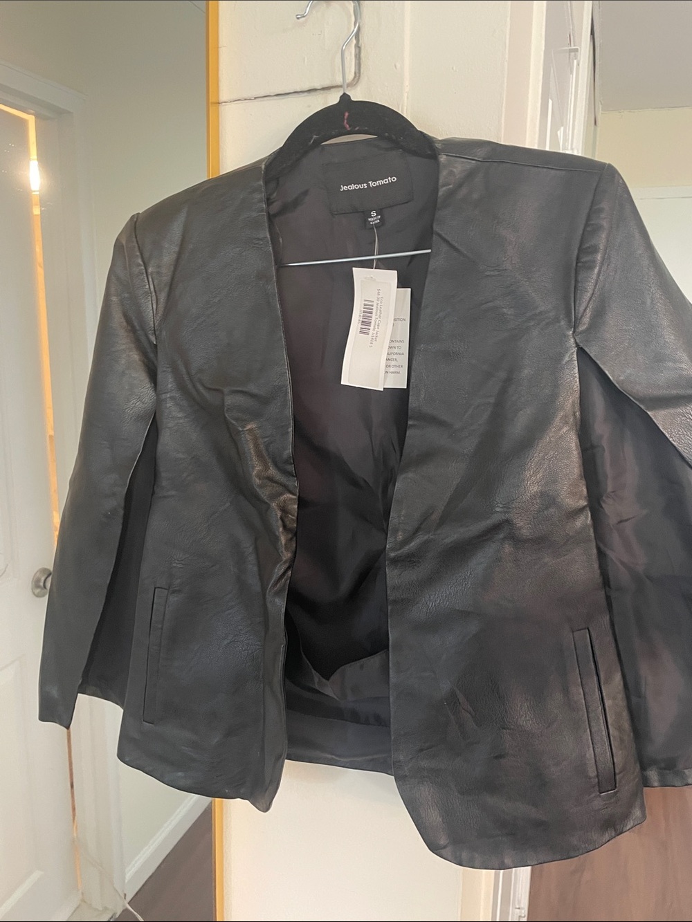 Jealous Tomato Black Faux Leather Open-Front Blazer